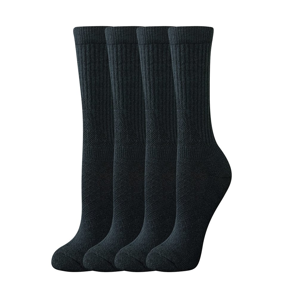 Amazon Essentials Women's Cotton Cushioned Performance Work Crew Sock, 4 Pairs, Black, 6-9
