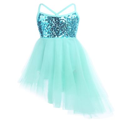 Fldy GGirls Sparkle Glitter Tank Top Dress with High Low Tutu Skirt for Latin Lyrical Jazz Dance Performance Mint Green 13-14 Years