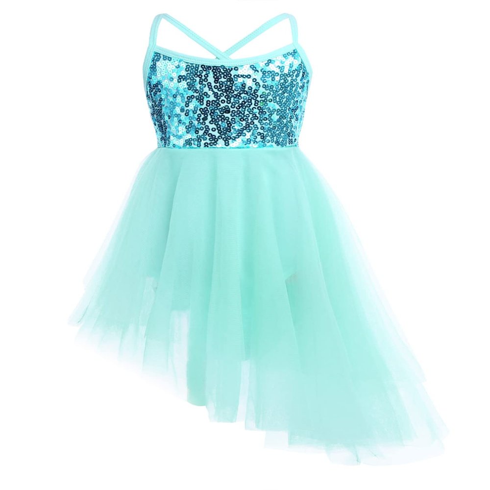 Fldy GGirls Sparkle Glitter Tank Top Dress with High Low Tutu Skirt for Latin Lyrical Jazz Dance Performance Mint Green 13-14 Years