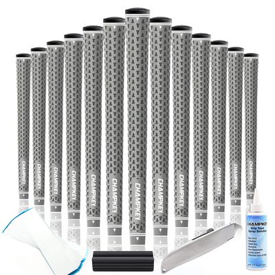 CHAMPKEY Y-360 Rubber Golf Grips 13 Pack Come with All Repair Kits - All Weather Performance, High Feedback and Traction Golf Club GripsMidsize,Gray