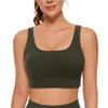 CRZ YOGA Butterluxe U Back Longline Sports Bras for Women - Scoop Neck Padded Yoga Workout Crop Top with Built in Pads Olive Green Small view 1