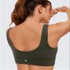 CRZ YOGA Butterluxe U Back Longline Sports Bras for Women - Scoop Neck Padded Yoga Workout Crop Top with Built in Pads Olive Green Small view 4