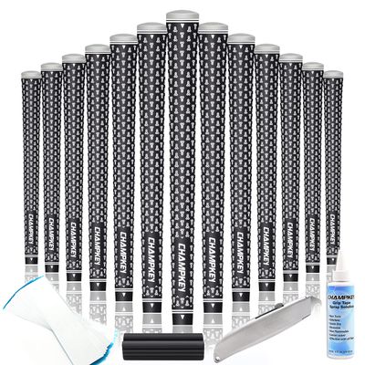 CHAMPKEY Y-360 Rubber Golf Grips 13 Pack Come with All Repair Kits - All Weather Performance, High Feedback and Traction Golf Club GripsMidsize,Black