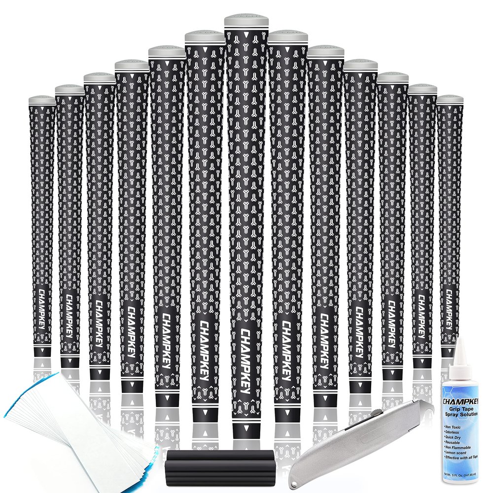 CHAMPKEY Y-360 Rubber Golf Grips 13 Pack Come with All Repair Kits - All Weather Performance, High Feedback and Traction Golf Club GripsMidsize,Black