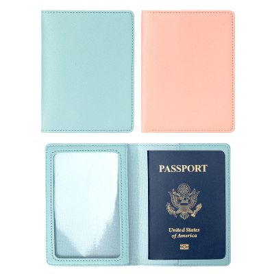 Arouselove 2 Pack Passport covers and Vaccine Card Holder PU Leather Passport Wallet Vaccine Case Protector Slot Travel Passport Wallets for Women & Men (Blue & Pink)