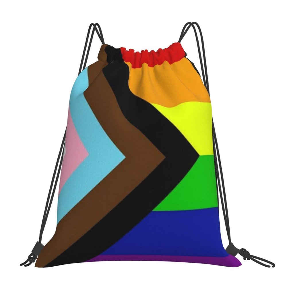 Qauirfe Progress Pride Flag Lgbtq Outdoor Drawstring Bags Gym Bag Fashion Simple, Suitable For Men And Women, Young And Old