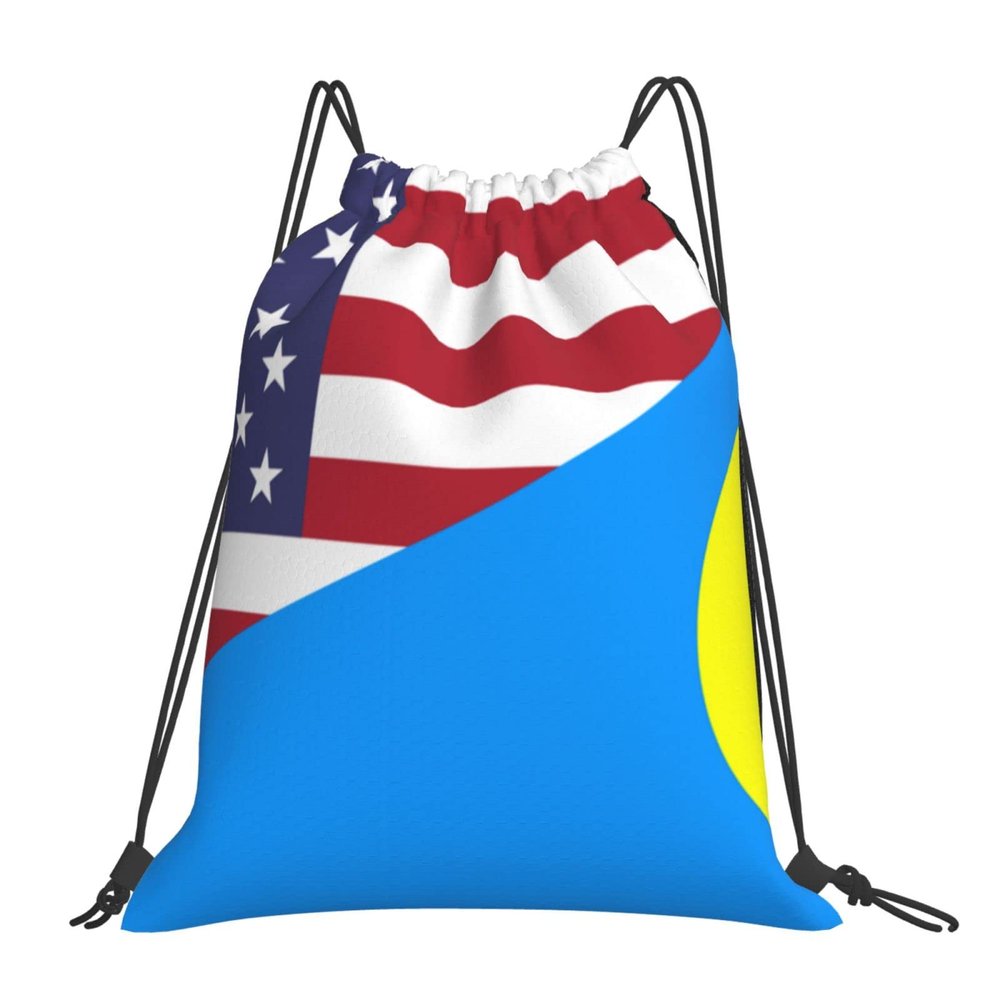 Qauirfe America Palau Friendship Flag Outdoor Drawstring Bags Gym Bag Fashion Simple, Suitable For Men And Women, Young And Old