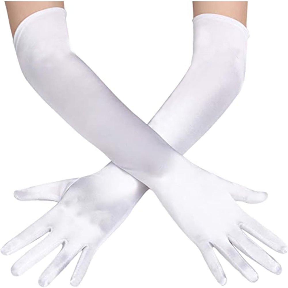 Papoopy Women White Long Gloves for for Wedding, Tea Party, Cosplay, Costume (Satin - White)