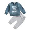BeQeuewll Fall Winter Toddler Baby Boy Outfits Letter Crewneck Sweatshirt Baby Pants Sweatsuit Cute Baby Clothes for Boys (Love You More-Blue, 0-6 Months) view 1