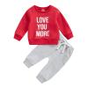 BeQeuewll Fall Winter Toddler Baby Boy Outfits Letter Crewneck Sweatshirt Baby Pants Sweatsuit Cute Baby Clothes for Boys (Love You More-Red, 2-3T) view 1