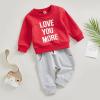 BeQeuewll Fall Winter Toddler Baby Boy Outfits Letter Crewneck Sweatshirt Baby Pants Sweatsuit Cute Baby Clothes for Boys (Love You More-Red, 2-3T) view 2