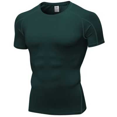 Dark Green Compression Shirts Men Short Sleeve Workout Gym T-Shirt Running Tops Cool Dry Sports Base Layer Undershirts