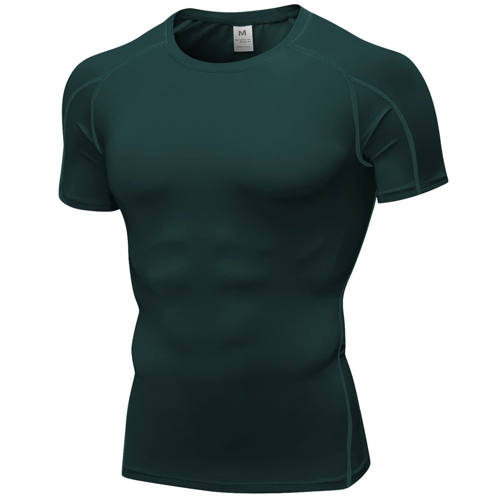 Dark Green Compression Shirts Men Short Sleeve Workout Gym T-Shirt Running Tops Cool Dry Sports Base Layer Undershirts