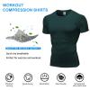 Dark Green Compression Shirts Men Short Sleeve Workout Gym T-Shirt Running Tops Cool Dry Sports Base Layer Undershirts view 4