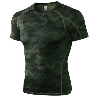 Camo Green Compression Shirts Men Short Sleeve Workout Gym T-Shirt Running Tops Cool Dry Sports Base Layer Undershirts