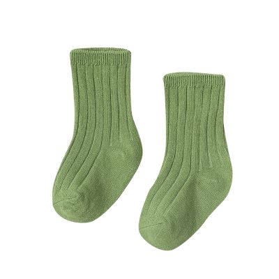 Children's Socks Boys and Girls Cotton Socks Double Needle Mid Calf Baby Baby Solid Color Newborn Socks Tube Socks (Green, 0-6 Months)