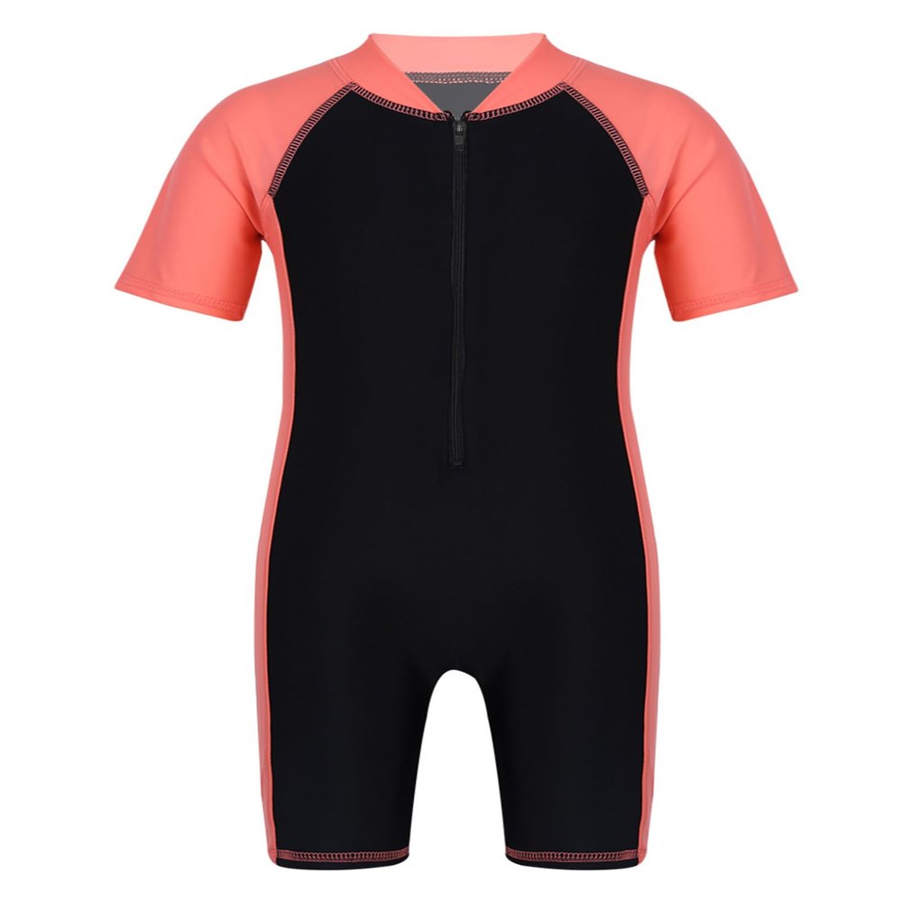 YEAHDOR Kids Boys Girls One Piece UPF 50+ Rash Guard Zip Shorty Wetsuit Training Swimsuit Bathing Suit Watermelon Red Black 14 Years