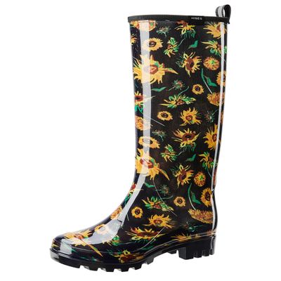 HISEA Tall Rain Boots for Women, Slim Calf Waterproof Garden Boots, Fashion Print Rubber PVC Rainboots Knee High Rain Shoes, Anti-Slip Mud Boots for Outdoor Gardening Farm Yard Work