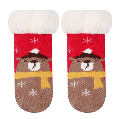 Baby Boy Girl Cartoon Ankle Crew Socks with Grips Toddler Kids Unisex Fleece Lined Warm Thick Kids Socks with Grips (Red, 2-4 Years)