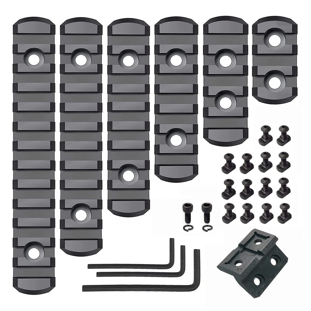CG GEARS Picatinny Rail 3,5,7,9,11,13-Slot for Mlok, Polymer Rails Section Plus Offset Optic Mount with T-Nuts, Screws & Allen Wrench ((3-5-7-9-11-13) Rails+ 1 Slot Light Mount)