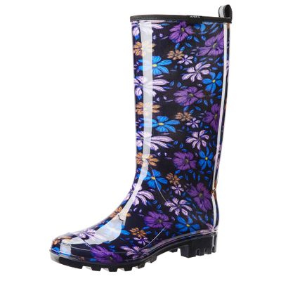 HISEA Women's Tall Rain Boots Slim Calf Waterproof Garden Boots Fashion Printed Rubber Boot Knee High Rain Shoes for Outdoor Gardening Yard Mud Work, Size 7 Purple Floral