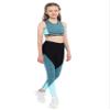 dPois Kids Girls 2-Pieces Sport Outfit Dance Crop Tank Tops and Elastic Waistband Pants Set Gym Activewear Blue 10 Years view 3