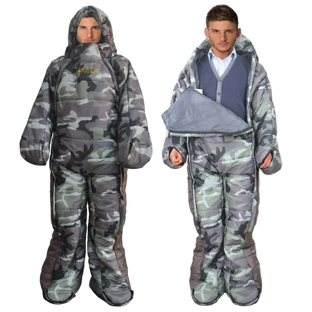 AXUYU Adults Wearable Sleeping Bag 3 Season Camouflage Sleeping Bag Full Body Sleeping bag for Camping,Traveling, Hammocks, Hiking, Backpacking, Lounging (L)