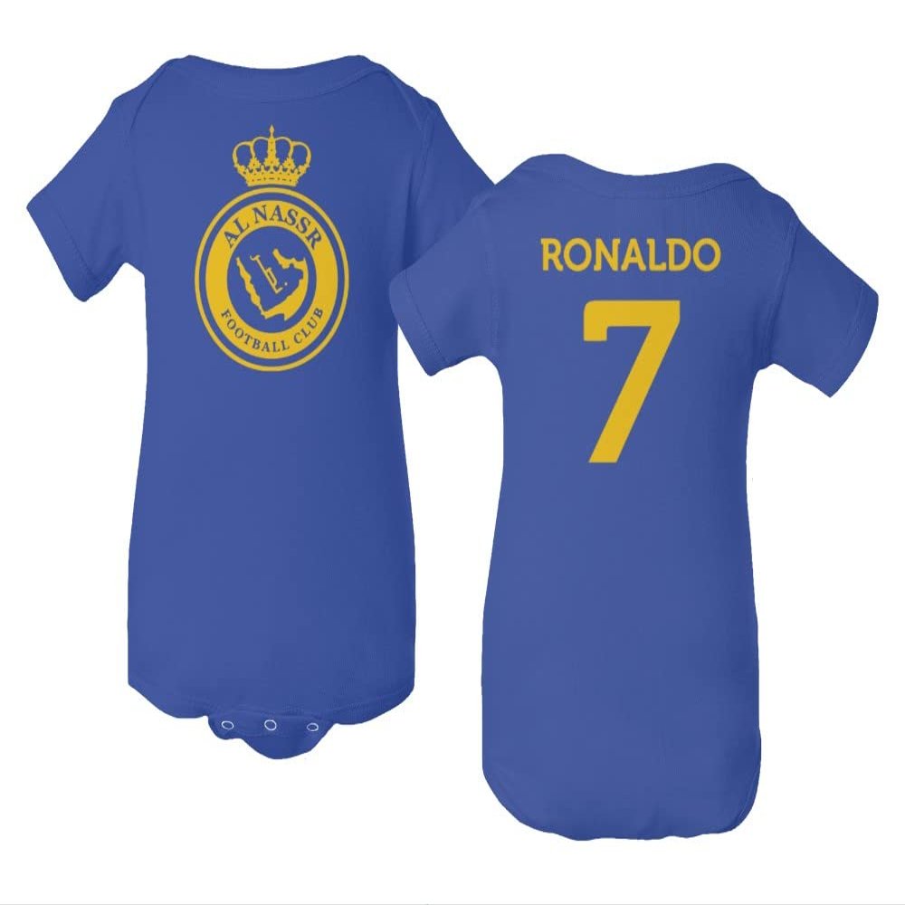 FLAURA Al Nassr Soccer #7 Ronaldo Jersey Style Baby Bodysuit (Royal, 12M)