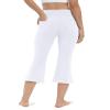 VOOVEEYA Women's Bootcut Leggings - Bootleg Yoga Pants Flare with 4 Pockets,Tummy Control High Waisted Casual Dress PantsCapri Bootcut-White-XL view 4