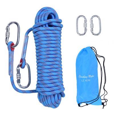 LZ.MZXU Climbing Rope, 12 mm Static Climbing Ropes, 32FT(10M) 65FT(20M) 100FT(30M) 164FT(50M) Outdoor Rock Climbing Rope with Hook, Safety Rappelling Ropes, Fire Rescue Parachute(Blue, 32FT)