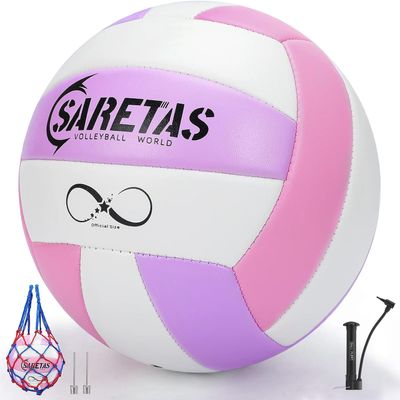 Saretas,Beach Volleyball Official Size Outdoor/Indoor,Colorful Soft Volley Balls for Girls Youth Teens Practice Volleyballs with Pump Needles for Backyard,Middle School Volleyball