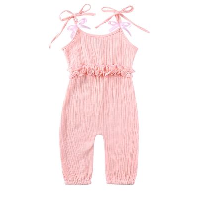 18 Months Girl Dress Summer 1 Piece Outfit Newborn Infant Baby Girls Boys Cotton Linen Ruffle (Pink, 12-18 Months)