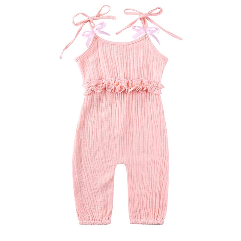 18 Months Girl Dress Summer 1 Piece Outfit Newborn Infant Baby Girls Boys Cotton Linen Ruffle (Pink, 12-18 Months)