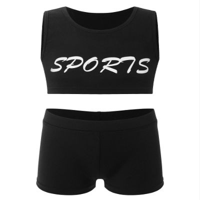 Nikiikoo Kids Girls Tracksuit 2 Piece Outfits Sports Crop Tops with Shorts Sets Gymnastics Dance Workout Clothes White 10 Years