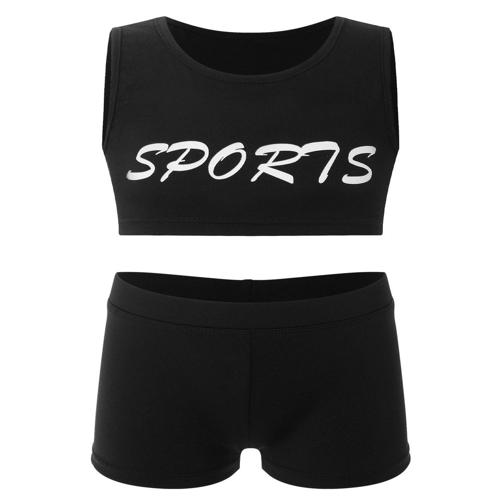 Nikiikoo Kids Girls Tracksuit 2 Piece Outfits Sports Crop Tops with Shorts Sets Gymnastics Dance Workout Clothes White 10 Years