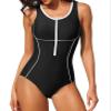 beautyin Athletic One Piece Swimsuits for Women Zip Up Bathing Suit Water Aerobics Swimsuits Black view 1