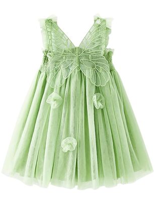 AGQT Baby Girls Tulle Tutu Dress Sleeveless Toddler Butterfly 3D Flower Print Back Girls Dresses Birthday Holiday Wedding Layered Lace Dress Fruit Green Size 4-5T