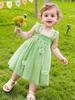 AGQT Baby Girls Tulle Tutu Dress Sleeveless Toddler Butterfly 3D Flower Print Back Girls Dresses Birthday Holiday Wedding Layered Lace Dress Fruit Green Size 4-5T view 4