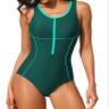 beautyin Swimsuit One Piece Women Athletic Zip Training Racerback Swimming Suit Green view 1