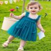 AGQT Baby Girls Tulle Tutu Dress Sleeveless Toddler Butterfly 3D Flower Print Back Girls Dresses Birthday Holiday Wedding Layered Lace Dress Peacock Blue Size 4-5T view 2