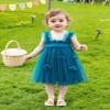 AGQT Baby Girls Tulle Tutu Dress Sleeveless Toddler Butterfly 3D Flower Print Back Girls Dresses Birthday Holiday Wedding Layered Lace Dress Peacock Blue Size 4-5T view 3