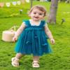 AGQT Baby Girls Tulle Tutu Dress Sleeveless Toddler Butterfly 3D Flower Print Back Girls Dresses Birthday Holiday Wedding Layered Lace Dress Peacock Blue Size 4-5T view 4