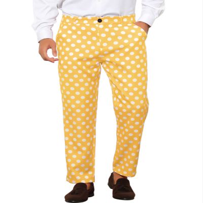 Lars Amadeus Yellow Polka Dots Dress Pants for Men's Regular Fit Flat Front Formal Printed Trousers 30