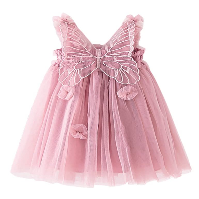 AGQT Baby Girls Tulle Tutu Dress Sleeveless Toddler Butterfly 3D Flower Print Back Girls Dresses Birthday Holiday Wedding Layered Lace Dress Dark Pink Size 4-5T