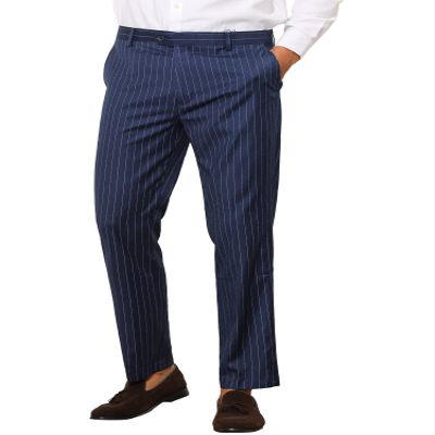 Lars Amadeus Men's Business Flat Front Striped Dress Pants Blue 34