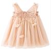 AGQT Baby Girls Tulle Tutu Dress Sleeveless Toddler Butterfly 3D Flower Print Back Girls Dresses Birthday Holiday Wedding Layered Lace Dress Apricotle Size 3-4T view 1