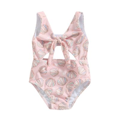 Doqcey Toddler Baby Girls Swimwear Infant One Piece Swimsuit Bikini Sleeveless Hollow Bathing Suit Summer Beach Wear Outfit (Pink Shell, 12-18 Months)
