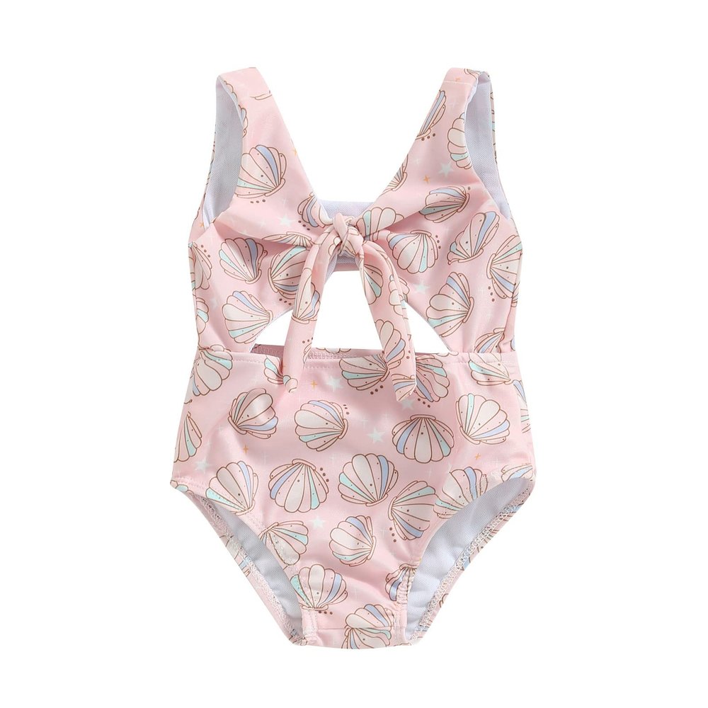Doqcey Toddler Baby Girls Swimwear Infant One Piece Swimsuit Bikini Sleeveless Hollow Bathing Suit Summer Beach Wear Outfit (Pink Shell, 12-18 Months)