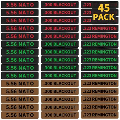 45 Pack Miaozhun Magazine Marking Bands, 5.56 NATO, .223 Remington, .300 Blackout Magazine Caliber Identification