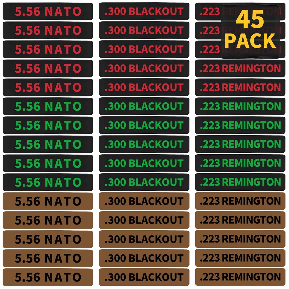 45 Pack Miaozhun Magazine Marking Bands, 5.56 NATO, .223 Remington, .300 Blackout Magazine Caliber Identification